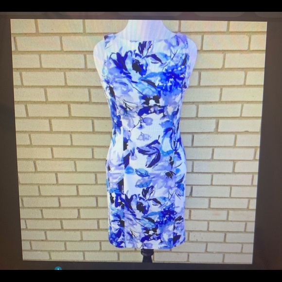 CHAPS Sheath Dress Blue Flowers Size 10 - Picture 1 of 6